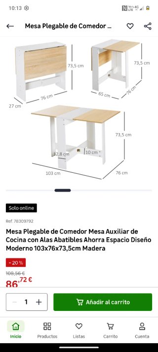 Mesa extensible blanca y madera