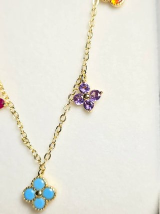 Collana quadrifoglio multicolore placcato oro 18kt