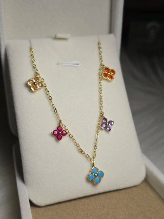 Collana quadrifoglio multicolore placcato oro 18kt