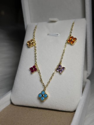 Collana quadrifoglio multicolore placcato oro 18kt
