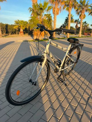 Bicicleta urbana y carretera plateada