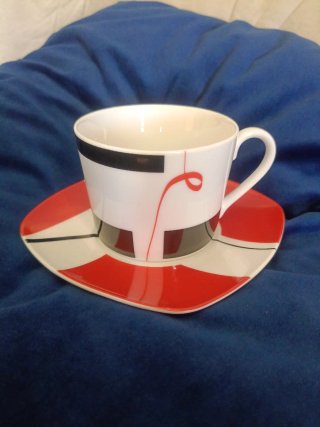 Juego de café porcelana blanco y rojo 4 unidades