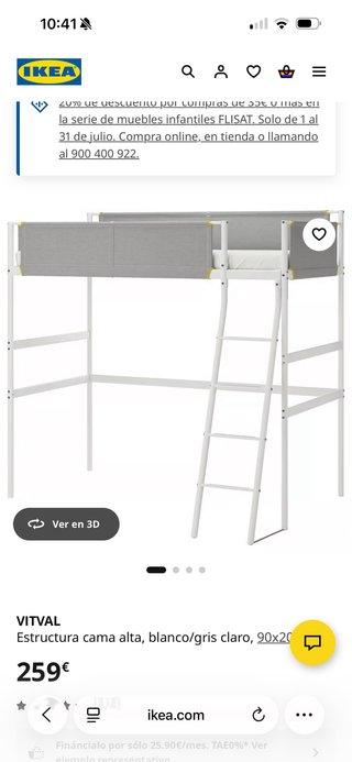 Cama alta VITVAL IKEA blanco/gris claro