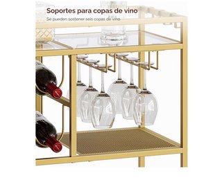 Carrito de Bar Dorado con Cristal