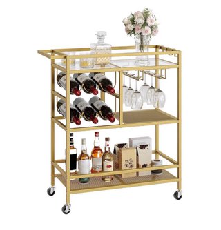 Carrito de Bar Dorado con Cristal