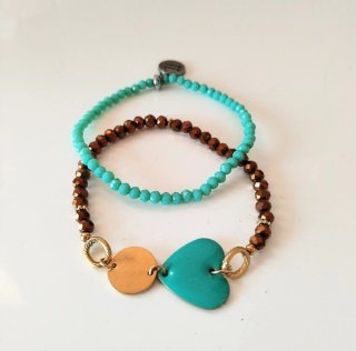 Pack 2 Pulseras elásticas. Corazón y Turquesa