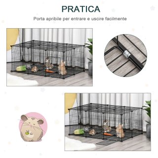 Gabbia Conigli e Piccoli Animali 22 Pannelli Nero