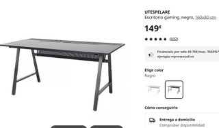 Escritorio gaming negro 160x80 cm