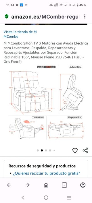 Sillón Eléctrico Reclinable Piel Sintética Negro