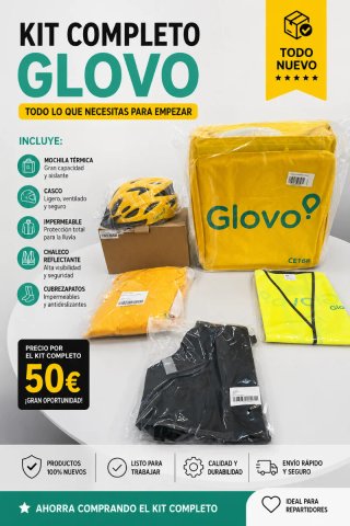 Kit Completo Glovo Nuevo: Mochila, Casco, Impermea
