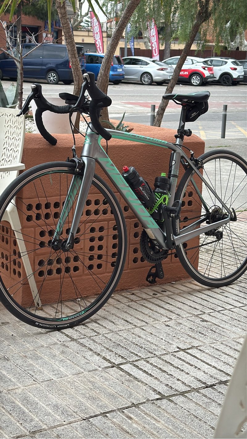 Bicicleta de carretera gris y verde
