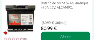 Batería Coche Auchan HIGH GN4 12V 52Ah 470A