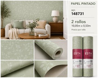 Papel Pintado Floral Verde Salvia
