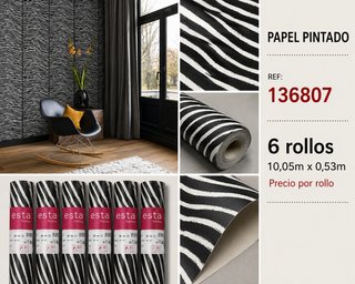 Papel pintado efecto cebra blanco y negro