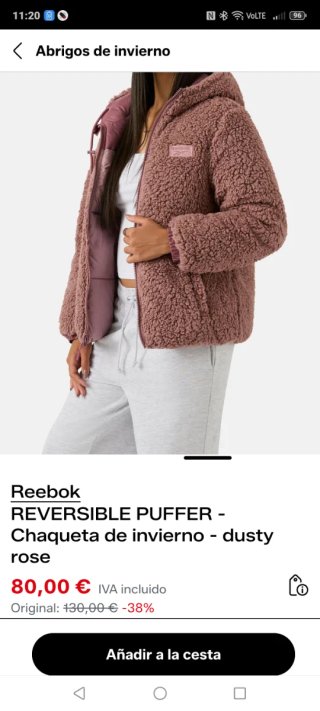 Chaqueta Reversible Reebok Mujer Rosa