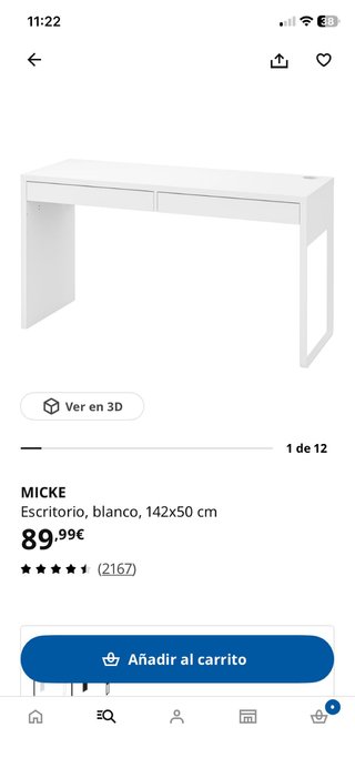 Escritorio MICKE IKEA Blanco 142x50 cm