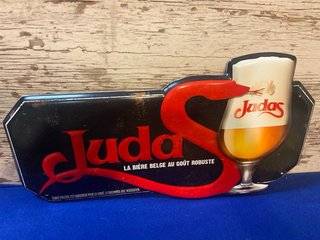 Chapa placa cartel Metálico de Cerveza Judas Belga