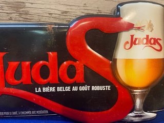 Chapa placa cartel Metálico de Cerveza Judas Belga