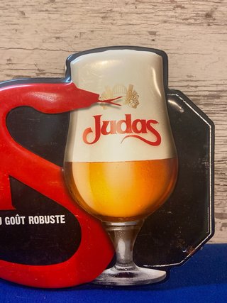 Chapa placa cartel Metálico de Cerveza Judas Belga