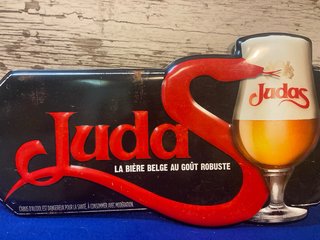 Chapa placa cartel Metálico de Cerveza Judas Belga