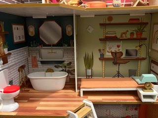Casita de muñecas de madera con muebles