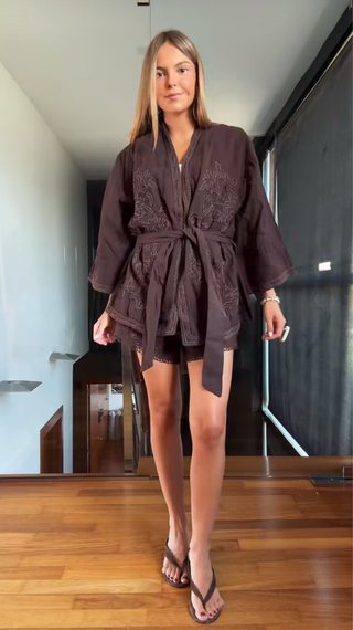 Conjunto Zara Kimono Bordado y Shorts XS-S