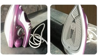 Plancha de vapor morada y blanca