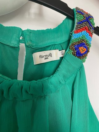 Vestido verde agua con pedrería