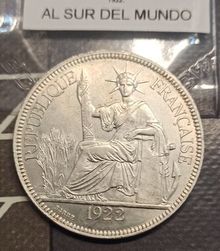 Piastra Indochina 1922 Heaton Moneda Plata