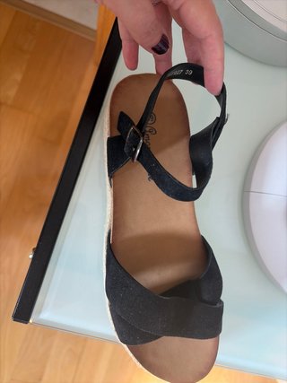 Sandalias cuña esparto negras T.39