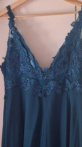 Vestido fiesta turquesa con encaje