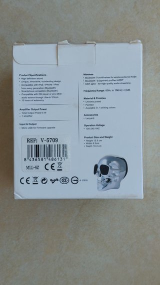 Altavoz Bluetooth inalámbrico Calavera Negro 5W