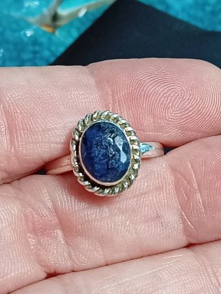 Anillo Plata Ley Zafiro Azul Ovalado
