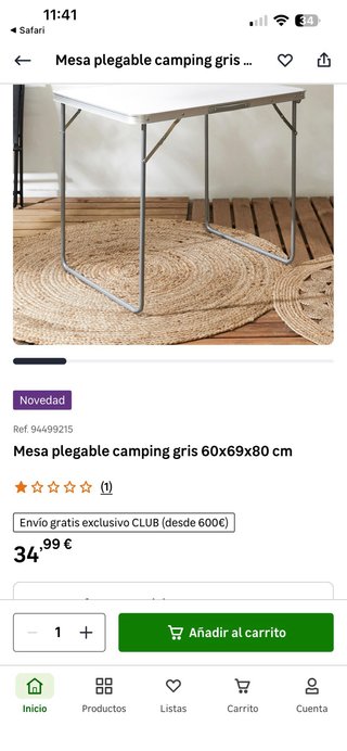 Mesa plegable camping gris 60x69x80