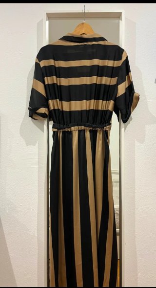 Vestido Zara Rayas Dorado y Negro Talla S