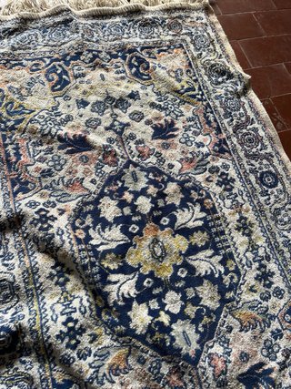 Tappeto Viscosa Beige e Blu 95x57