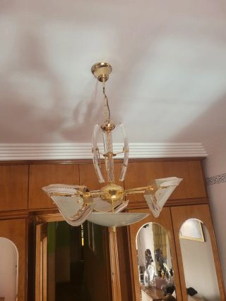 Lámpara colgante cristal y metal dorado