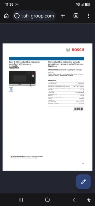 Microondas Bosch FEL023MS2  NUEVO ¡CAJA sin abrir!