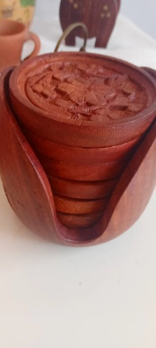 Posavasos madera tallada + 2 adornos