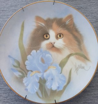 Plato decorativo gato y flores