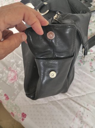 Bolso Piel Negro Múltiples Bolsillos