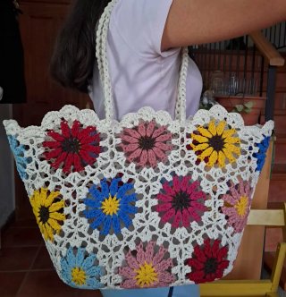 Bolso Capazo Flores tipo rafia /hilo de papel