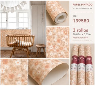 Papel Pintado Flores Vintage Rosa y Beige