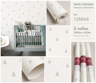 Papel Pintado Infantil Triángulos Verde Menta