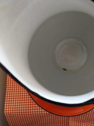 Jarra y palangana vintage esmaltada naranja