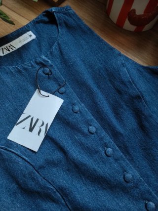 Chaleco vaquero Zara azul entallado algodón
