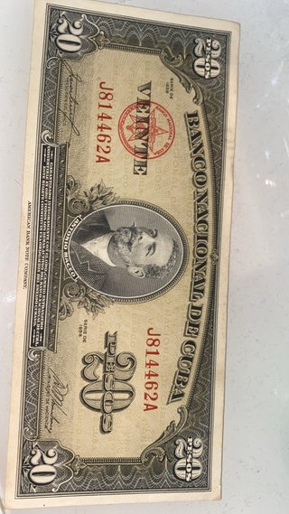 Billete 20 Pesos Cuba 1958 Antonio Maceo