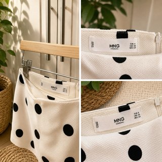 Falda Mango blanca topos negros
