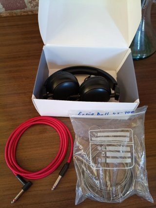 Accessori per strumenti musicali: corde Ernie Ball, cuffie Soundspire e cavo audio