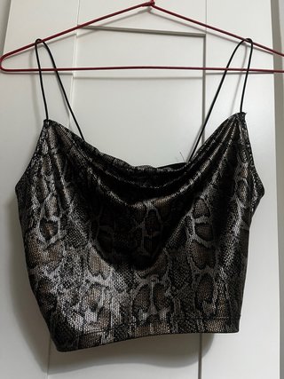 Top de tirantes,estampado serpiente negro y dorado